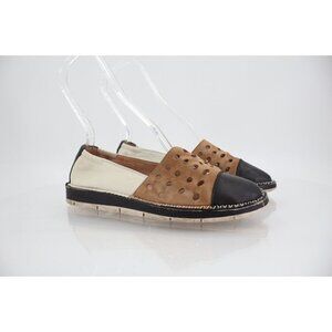 Hispanitas Chica Loafer Women's Size 37 6.5 Brown White Slip on Espadrilles Shoe